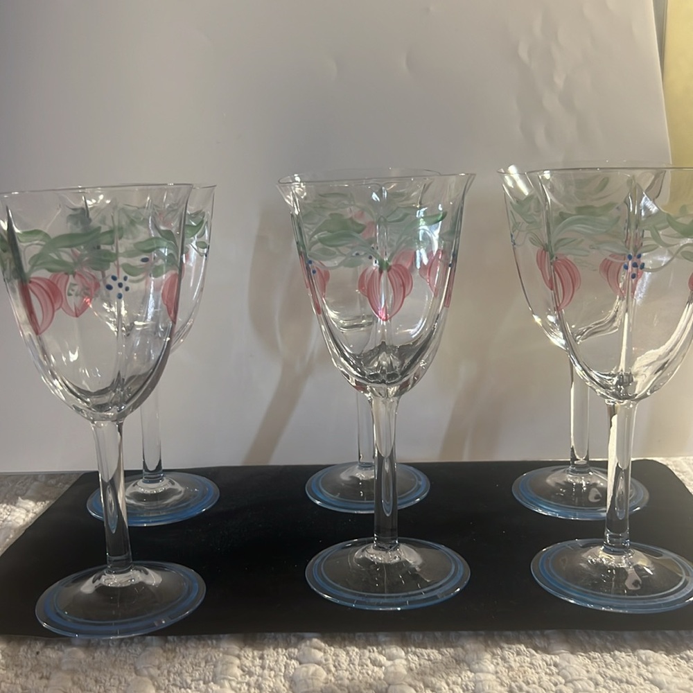 Orrefors Sweden 6.5” X 3.5” W Maja Pattern Wine Glass Hand Painted Signed EEAL